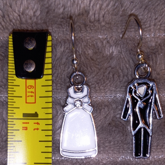 Handcrafted Bride and Groom Earrings Black White Wedding ,Engagement - Picture 2 of 3